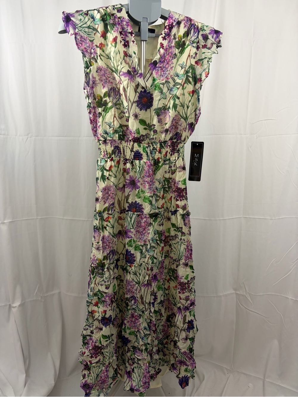 NWT MSK Women’s Size PS Purple & Green Floral Print Maxi Dress